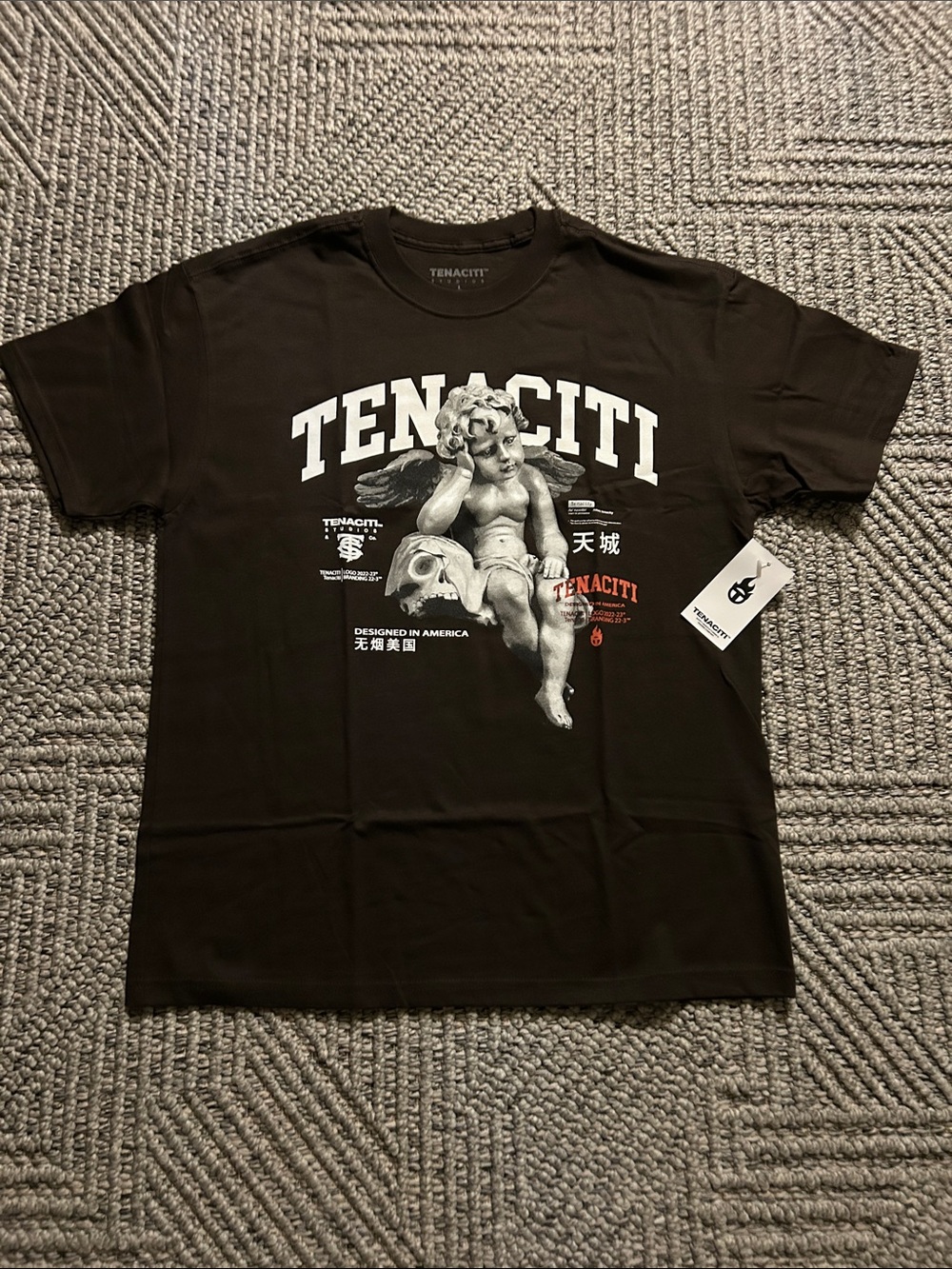 Tenaciti Brown Short-Sleeve Graphic Tee with Cherub Artwork